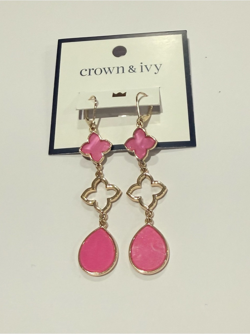 crown & ivy Pink Gold Drop Dangle statement Earrings designer inspired glam gift